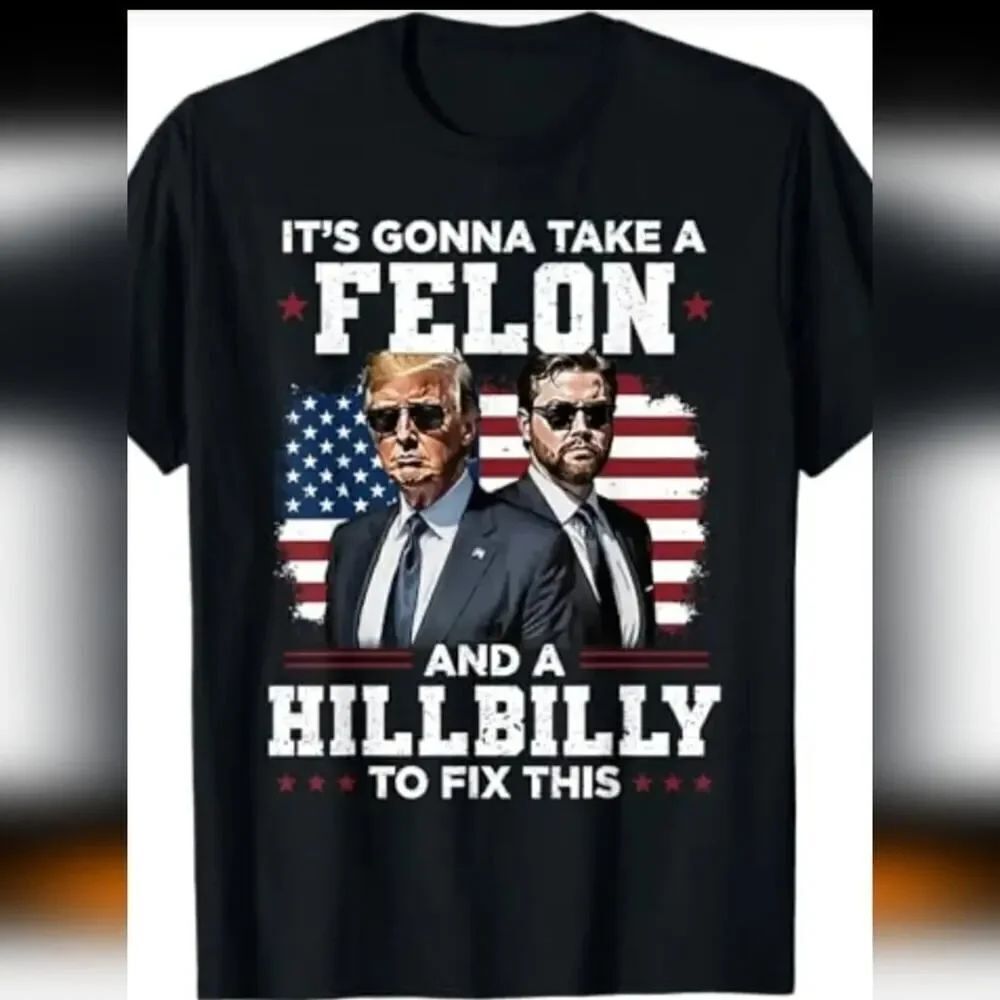 Trump / Vance Felon and Hillbilly Crew-Neck T-Shirt Sz 2X